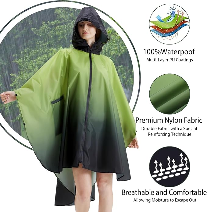 Rain Poncho Jacket Coat Hooded Zipper Style for Women/Men/Adult with Pocket