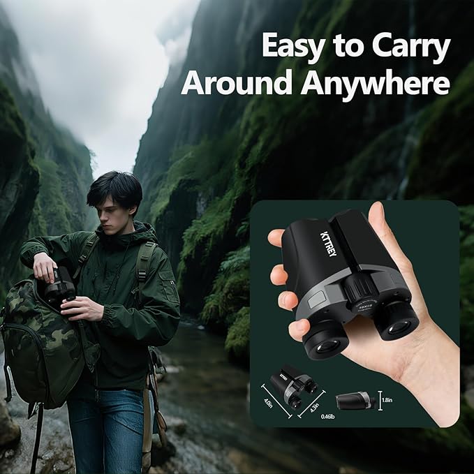 10x25 Compact Binoculars for Adults and Kids, Small High Powered Binoculars with Low Light Vision for Bird Watching, Hunting, Hiking, Cruise and Travel, Includes Carrying Bag