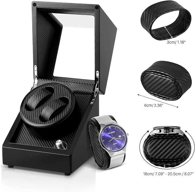 Uten Automatic Double Watch Winder Box, Luxury Wooden Storage Case for Mechanical Watch Winder with Quiet Motor 5 Rotation Mode, Black.