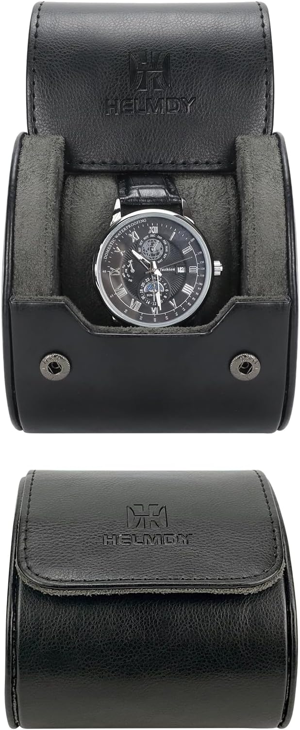 Watch Travel Case - Single Watch Roll Storage Box Organizer for Men's Women's Wristwatches & Smart Watches up to 50mm (Black / 1 Slot)