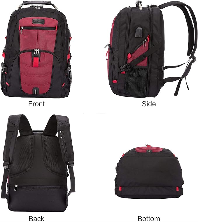 LOVEVOOK Travel Laptop Backpack Waterproof Anti Theft Backpack with Lock and USB Charging Port Large 17-17.3 Inch Computer Business Backpack for Women Men Red