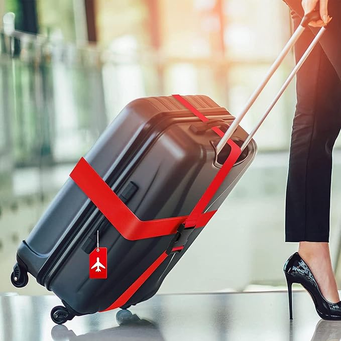 Adjustable Heavy-Duty Luggage Straps for Suitcases – Thickened Travel Belts for Carry-On, Checked Bags, and Backpacks – Keep Your Luggage Secure (red)