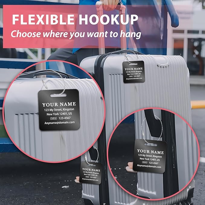 Personalized Luggage Tags for Suitcases (2/4/6/8 Pack) - Custom Engraved Metal Travel Tag, Customizable Pattern/Name/Text for Bags Backpacks Suitcases