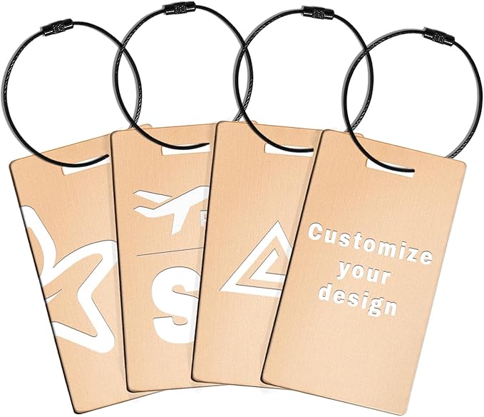 4PCS Personalized Luggage Tags for Travel Durable Aluminium Luggage Tags for Suitcases Custom Bag Tags for Backpacks Heavy Duty Personalized Name Tags for Birthday Gifts (Small,Yellow)