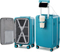 Hanke 28 Inch Luggage with Cup Holder and Charge,Top Opening Hard Shell Suitcases with Wheels and Dividers,Aluminum Frame Trunk Luggage Extra Large Suitcase with Lock for Travel,Caribbean Blue