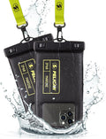 Pelican 2 Pack Marine - IP68 Waterproof Phone Pouch (Regular Size) Floating Waterproof Phone Case - Beach Cruise Ship Travel Essentials - Works w/All Phones - Detachable Lanyard - Black/Hi-Vis Yellow