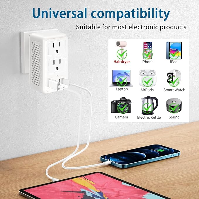 Mapambo 2000W 220V to 110V Voltage Converter US to Europe, Power Converter European Travel Converter for Hair Dryer, Power Converter Adapter Combo with Type C USB A for 150 Countries (White)
