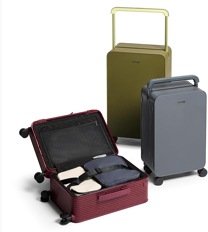 TUPLUS 20” Carry-On Hardside Luggage Lightweight ABS Travel Suitcase with Wide Handle Spinner Wheels TSA Combination Lock, Balance Series 2.0,Cranberry Red