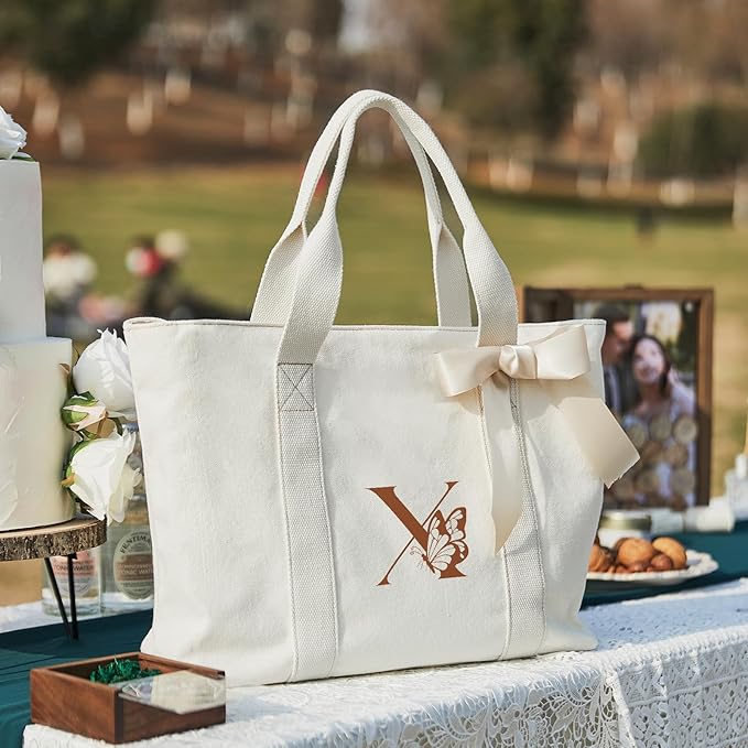 AW BRIDAL Monogram Canvas Tote Bag for Chrismas, Bridal Shower, Retirement, Birthday Gifts for Women Mom Wife Sister Friends