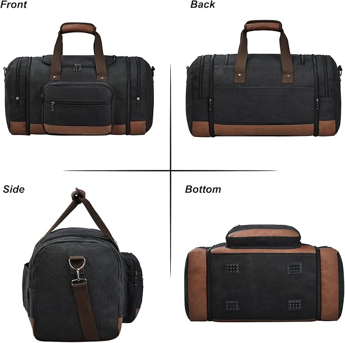 Litvyak Duffle Bag for Travel, 50L Canvas Travel Duffel Bags Overnight Weekend Gym Carry On Luggage Bag for Men & Women(Black)