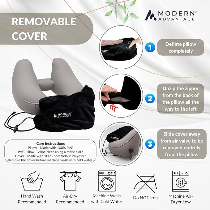 Modern Advantage Inflatable Travel Pillow for Airplanes – Hooded Neck Pillow with Adjustable Support – Comfortable, Compact & Travel-Friendly – Perfect for Sleeping on Long Flights (Black)