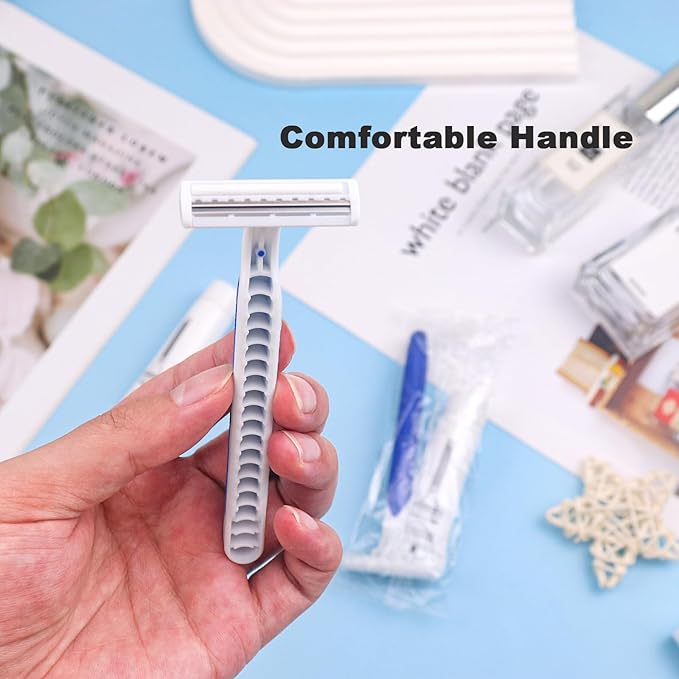 Disposable Razors in Bulk Pack of 30,Blue Disposable Shaving Razors Individual Wrapped Twin Blade Bulk Disposable Razors with Clear Cap and 10g Shaving Cream for Homeless,Hotel,Travel,Charity,Shelter