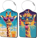 2 Pack Colorful Giraffe Luggage Tags for Suitcase, Leather Luggage Tags Cute, Privacy Cover ID Label with Stainless Steel Loop & Address Card, Giraffe Travel Bag Tag Luggages Accessories for Suitcases