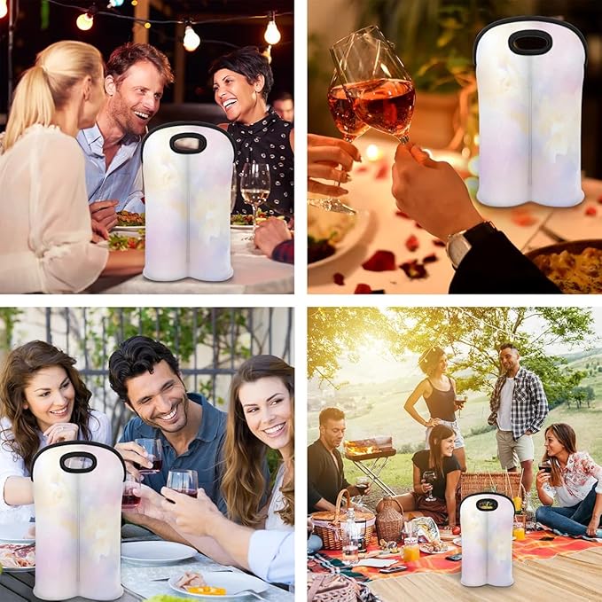Wine Carrier Tote Personalized Bag for 2 Bottles - Neoprene Wine Bottle Holder with Carry Handle, Wine Protective Bag Insulated Bag Beer Cans Water Bottle Holder for Travel Picnic,Style6