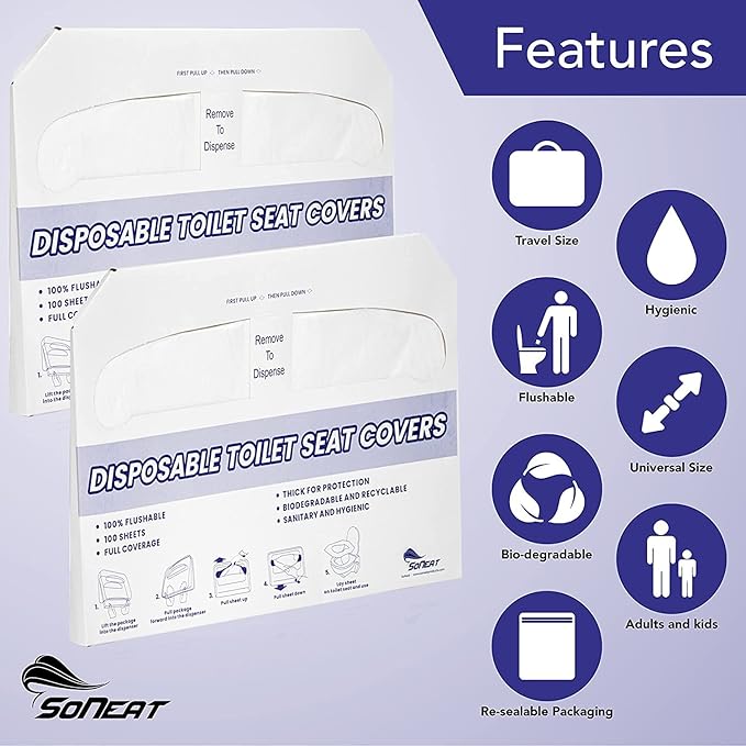 Disposable Toilet Seat Cover - 200 Sheets of XL Half Fold Flushable Toilet Seat Covers for Commercial, Public Facilities and Potty Training, Premium Toilet Paper Cover, Regular (2 Pack)