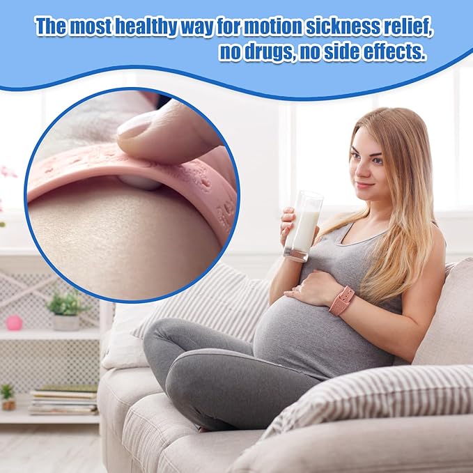 Hion Motion Sickness Bracelets Sea Sickness Wristbands for Motion Sickness/Morning Sickness/Pregnancy Nausea Anti Nausea Wristband Acupressure Nausea Bands Motion Sickness Bands（2Pairs-Bule+Pink）