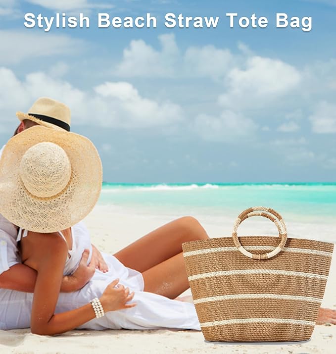Beach Bags for Women Straw Tote Bag Summer Beach Bag Large Woven Straw Tote for Vacation Holiday