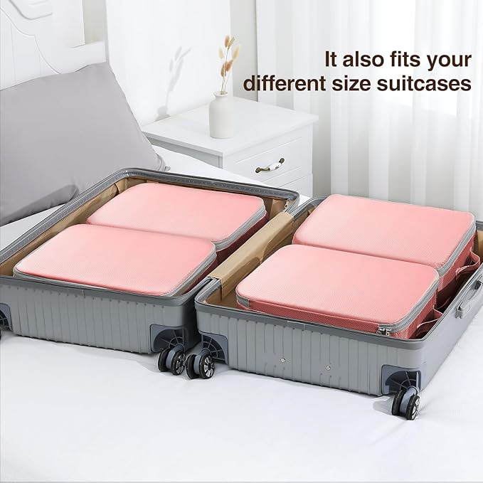 DIMJ Clothes Storage Bag 8 Pack, 19L Compression Storage Bags for Blanket, Sweater, Jacket, Closet, Sheet Storage Organizer with Window Handle, Space Saver Storage Bags with Zipper, Pink