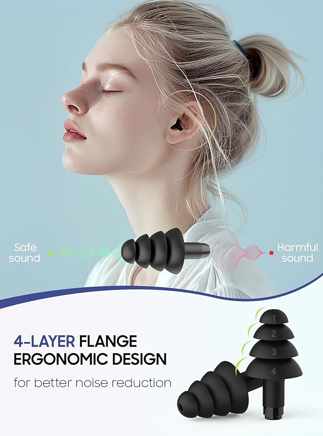 Ear Plugs for Airplane Pressure Relief, 2 Pairs Adults Soft Silicone Reusable Airplane Earplugs 26dB, with Silicone Connector Cord, Travel Essentials for Flying, Ear Protection Earplugs for Plane