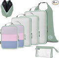 Cipway Compression Packing Cubes Mesh, Lightweight Luggage Organizer Bags with Laundry Bag,Toiletries Bag and Shoe Bag, Travel Essentials for Carry on Suitcase（8 Pcs,Sage Green）