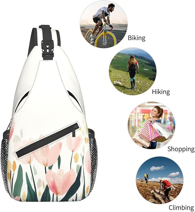SUPLUCHOM Sling Bag Tulip Flower Watercolor Hiking Daypack Crossbody Shoulder Backpack Travel Chest Pack for Men Women