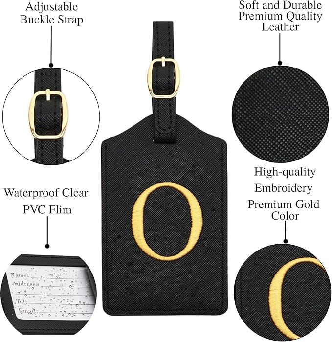 Luggage Tag PU Leather for Suitcase Baggage Handbag Travel Bag Label Suitcase Tag Label Tag w. Name Card & Privacy Cover (O)
