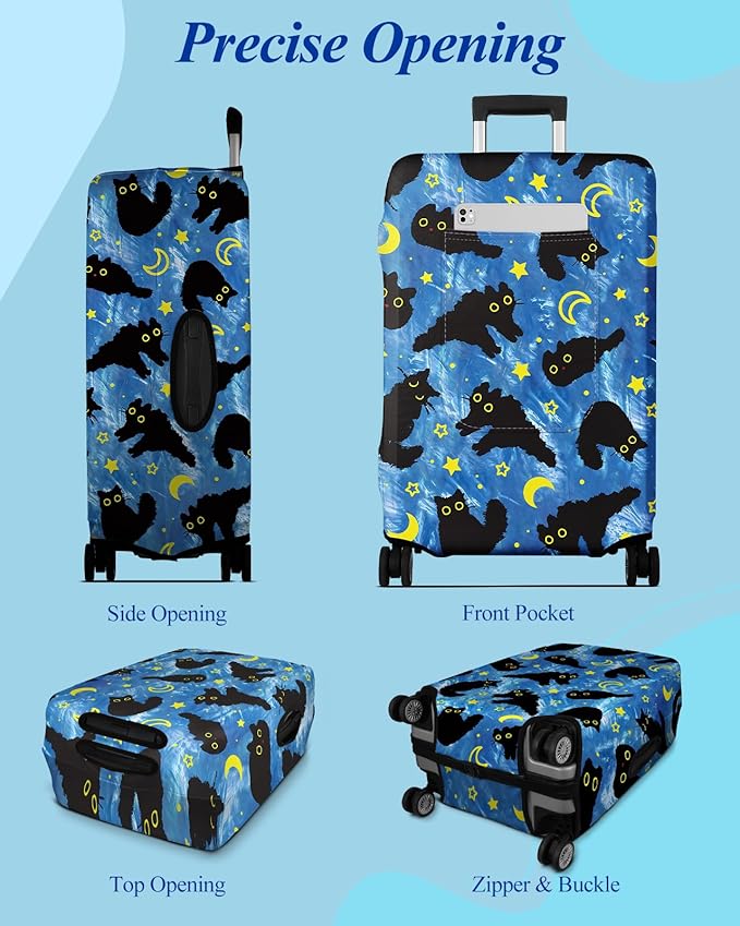 Slohif Luggage Cover for Suitcase Tsa Approved Protector - Luggage Sleeve Large Suit Case Cover Travel Stretch Baggage Case Protective Washable Fit 28-30 Inch Black Cat L