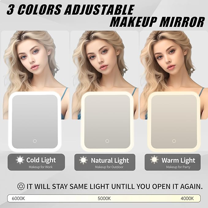 Travel Makeup Bag Cosmetic Organizer Bag with Lighted Mirror, Waterproof Makeup Bag with Light Up Mirror, Travel Makeup Case for Cosmetic Brush Holder Storage, Large Toiletry Bag Women Gift