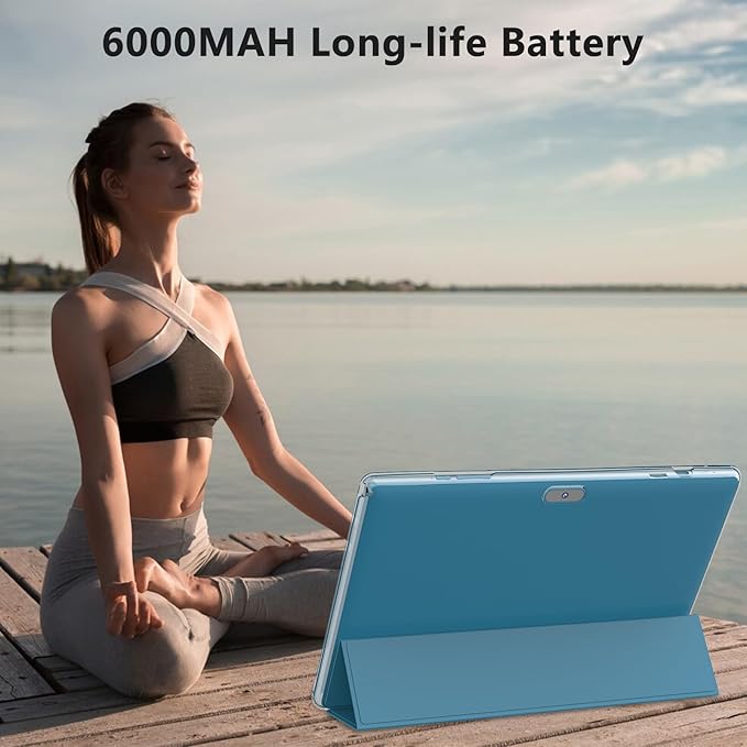 Android 15 Tablet 10 Inch, 20GB RAM+128GB ROM/ 2TB Expandable, 2.0GHz Quad-core Processor, 1280*800 IPS HD Screen, 5G WiFi 6 BT 5.0, 2 in 1 Tablets with Keyboard Case Mouse Stylus, Widevine L1