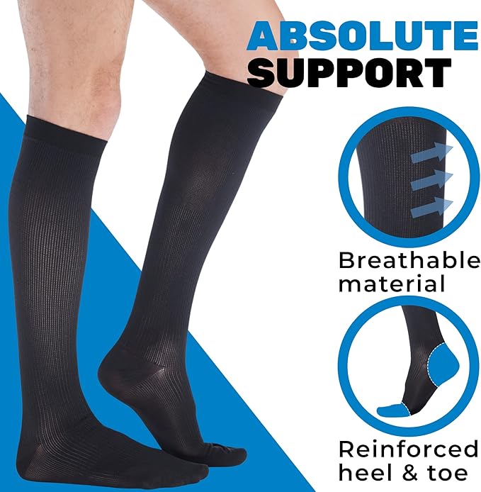 ABSOLUTE SUPPORT Cotton Compression Socks for Women & Men 20-30 mmhg Knee High