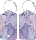 Fintie Luggage Tags, Privacy Cover ID Label with Stainless Steel Loop and Address Card for Travel Bag Suitcase - Lilac Marble (2 Piece)