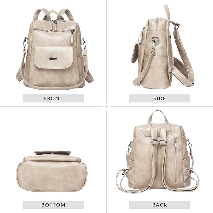 PU Leather Backpack Purse for Women Fashion Multipurpose Design Handbag Ladies Shoulder Bags Travel Backpack Beige