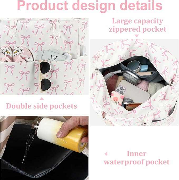 LEDAOU Beach Bag Waterproof Sandproof Women Tote Bag Pool Bag with Zipper for Gym Grocery Travel with Wet Pocket