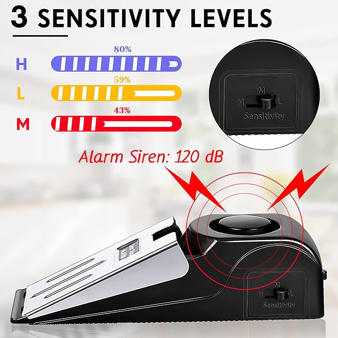 8 Pieces Door Stop Alarm Door Stopper with 120DB Security Alarm Door Stopper Wedge Door Stops Alarm for Travel Apartment Home House Door Stoppers Safety Tools