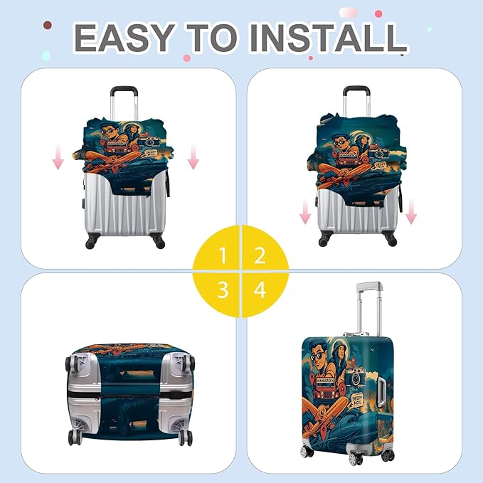 ANNA QUEEN Funny Adventure Travel Luggage Cover, Explore-Themed Suitcase Protector, Stretchable, Washable Travel Cover for 28-30 Inch Luggage