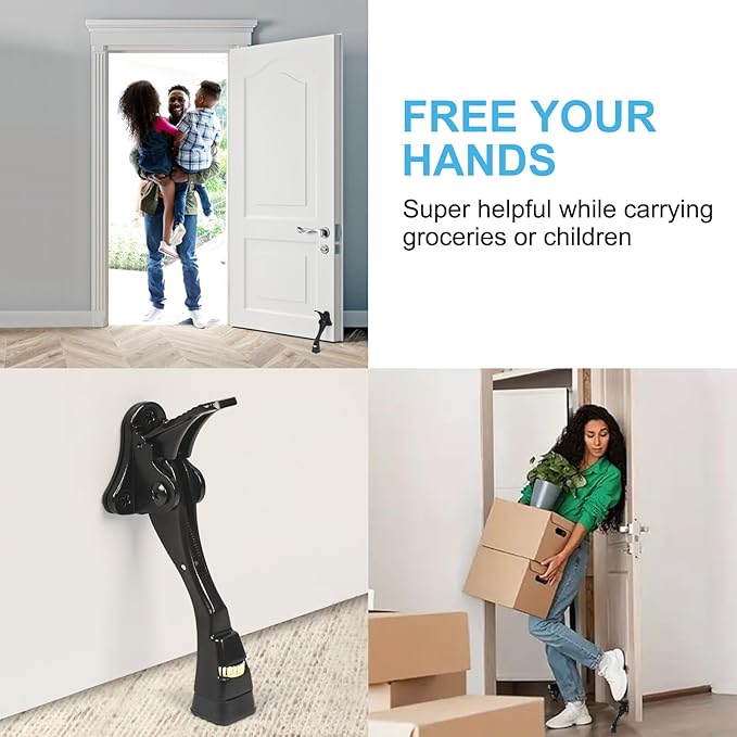 Black Kick Down Door Stoppers for Bottom of Door, Heavy Duty Kickdown Door Stop, Adjustable Door Stoppers, One Touch Kick Down Stopper (4 Inch x 1 Pack)