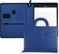 POPRUN Portfolio Binder with Zipper, Leather Padfolio Document Organizer with Storage, Professional Business Briefcase Ideal for Meeting Presentation Work-Includes 50 Sheet Writing Pad, Blue
