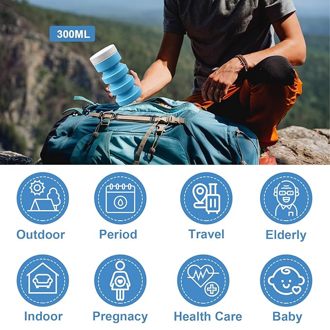 Collapsible Handheld Bidet Portable With Retractable and Angle-Adjustable Nozzle,Hook,300ML,Silicone Peri Bottle For Personal Hygiene Cleaning,Outdoors Camping & Travel,Bidet Sprayer for Women Men 1Pc