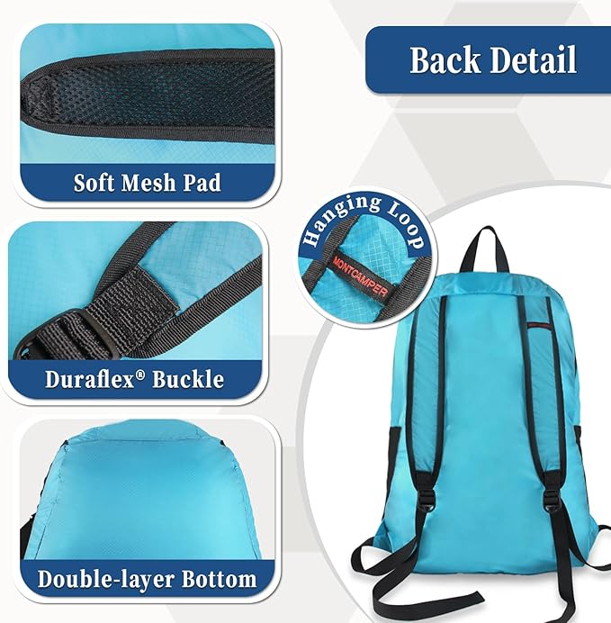 Hiking Daypack - Lightweight & Water-Resistant Portable Backpack for Travel, Camping, Outdoor Adventures(16L,turquoise blue)