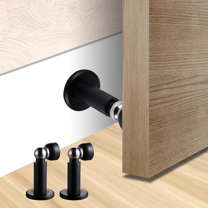 Door Stoppers – Heavy Duty Magnetic Door Stopper for Wall & Bottom of Door – Premium Adjustable Door Stop with Heavy-Duty Windproof Design, Constructed with SUS304 Stainless Steel (Black)