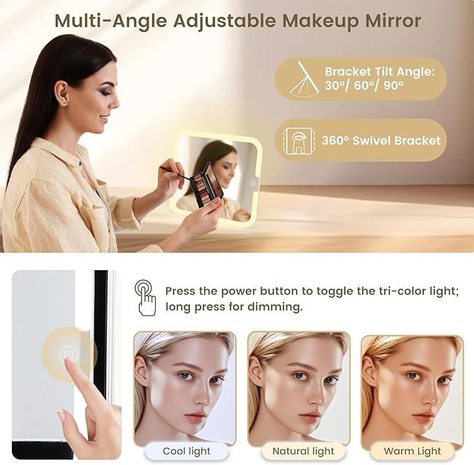 Makeup Case with Magnetic Lighted Mirror Makeup Organizer Box Travel Cosmetic Case with 3 Colors LED Mirror Portable Vanity Make up Suitcase with Lockable Keys Dividers Brush Holder Shiny Pink