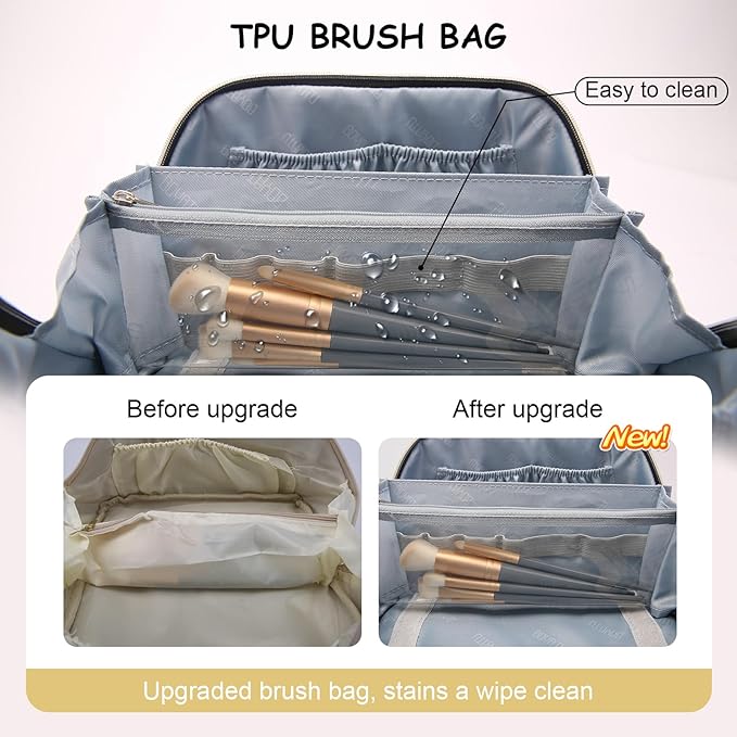 BOYATU Travel Makeup Bag for Women: Cosmetic Organizer Bag with Compartments - Leather Make up Bags Set of 3 (Gold Yellow)