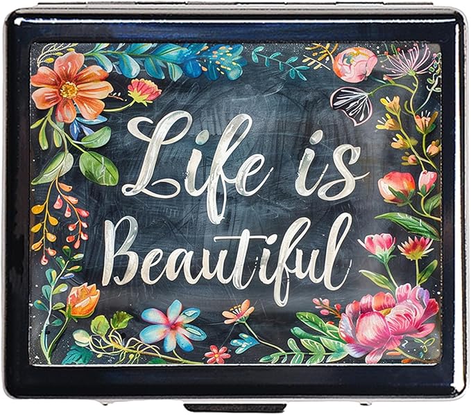 Cute and Portable Metal Pill Organizer – 8 Compartments, Elegant Chrome Finish, Ideal for Travel and Daily Use (Life is Beautiful Floral)