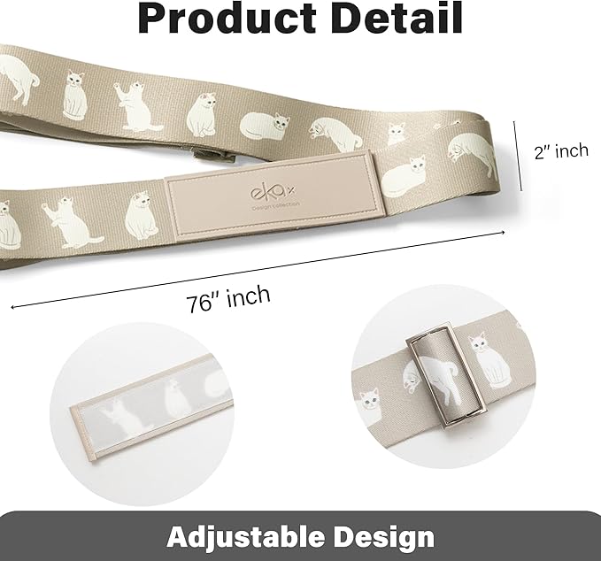 Luggage Straps for Suitcases,Adjustable Luggage Elastic Belt, Travel Essentials for Airport,Station, Vibrant Designs, White Cat