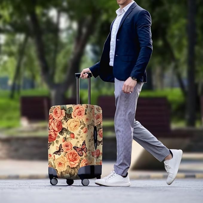 Pink Butterfly Suitcase Covers for Luggage Universal Fit 26-29 Inch Luggage Covers with Zipper for Women & Girl Elastic Spandex Baggage Case Rose Luggage Cover(Flower)