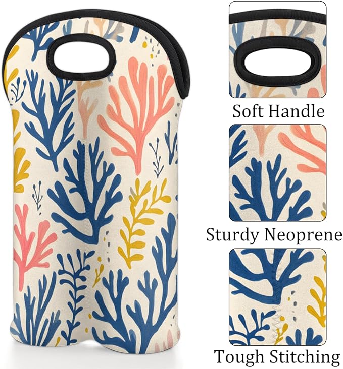 Neoprene Wine Tote, Bottle Carrier Gag Insulating Neoprene Thicker, Insulated Wine Bag for Travel Holds Two Bottles, Bottle Carrier Bags Protect the Bottles, Colorful Coral