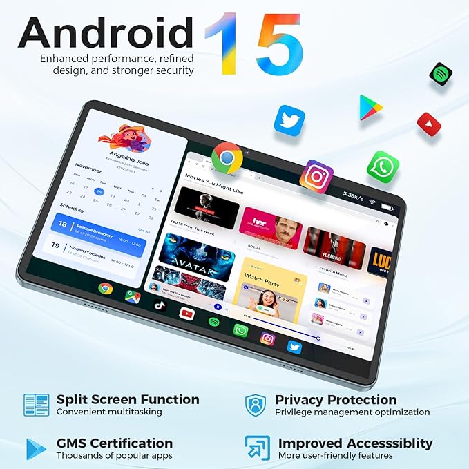 Android Tablet with Keyboard, Android 15 Tablet 10 inch with 24GB+128GB, 1TB Expand, 8-Core, 8000mAh, 5G WiFi, Widevine L1, GMS, with Case, Keyboard, Mouse, Stylus(Black)