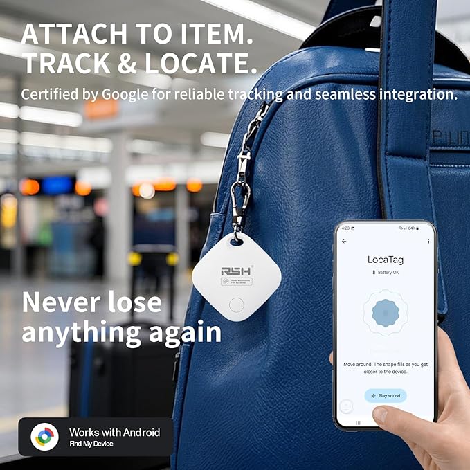 Air Tracker Tag for Android 4 Pack Luggage Tracker Tags Works with Google Find Hub App, Bluetooth Tracker Key Finder and Item Locator for Luggage, Backpack, Suitcases, Replaceable Battery