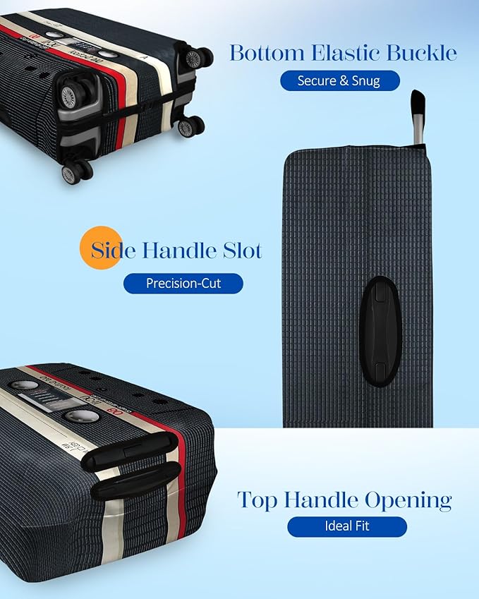 Slohif Luggage Cover for Suitcase Tsa Approved Protector - Luggage Sleeve Large Suit Case Cover Travel Stretch Baggage Case Protective Washable Fit 18-20 Inch Black Tape XS