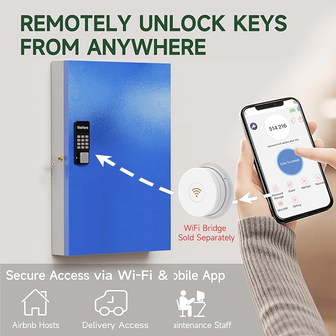 WeHere 96 Key Lock Box(Plus) Wall Mount, APP Bluetooth/OTP/Wi-Fi Remote/Fixed Code/Key Unlock, Smart Key Cabinet Organizer Holder Box, Key Management Directory for Apartment, Hotel, Office,House